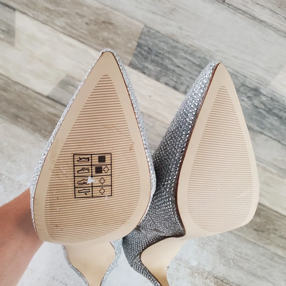 Michael Kors Rue Bootie Womens Sz 6 M Silver Rhinestone Pointy Toe Stiletto Heel